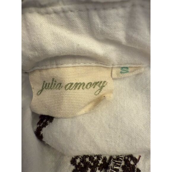 Julia Amory Women's Boho Embroidered Long Sleeve Shirt Dress White Brown Size S - Picture 5 of 8